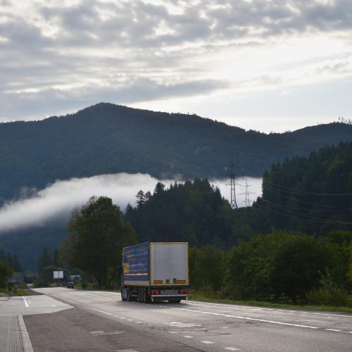 Asphalt road in the mountainous terrain in the morning